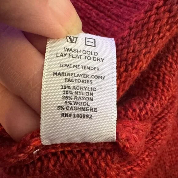 Marine Layer Red Love Me Tender Turtleneck Wool Cashmere Dress size S Valentine - Picture 5 of 5